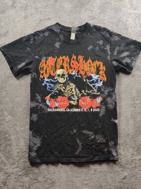 Aftershock 2012 Shirt Mens Medium Black Acid Mineral Wash Short Sleeve Festival